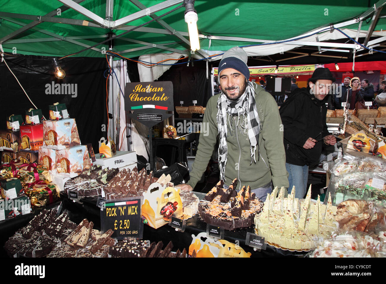 Italienische Schokolade Stall Durham City Food Festival, Nord-Ost-England, UK Stockfoto