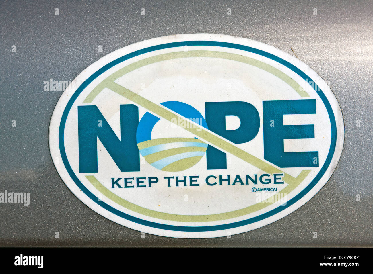 2012 Barack Hussein Obama "NÖ - Keep the Change" politische Kampagne Aufkleber auf einem Auto hinteren Stoßfänger. Stockfoto