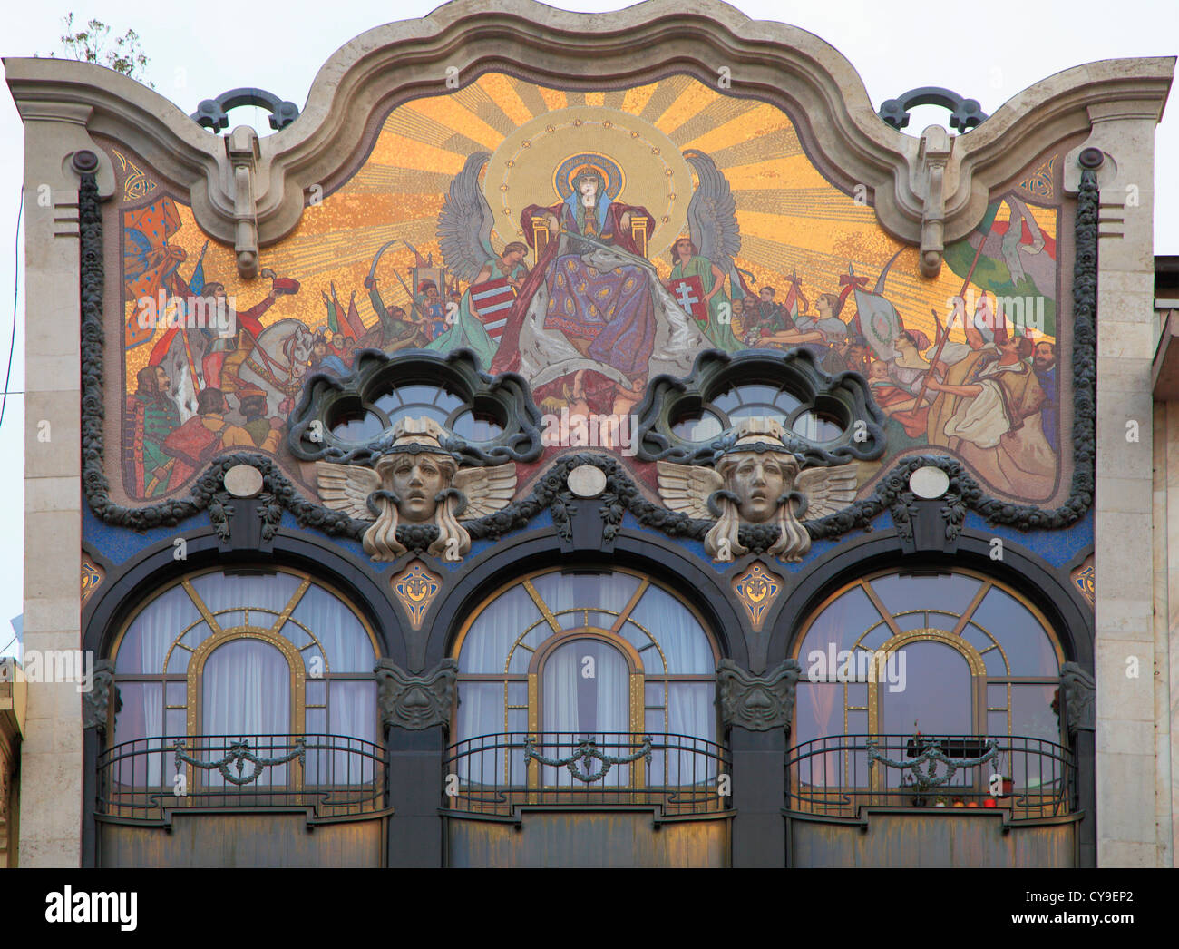 Ungarn, Budapest, Jugendstil Architektur Detail, Stockfoto