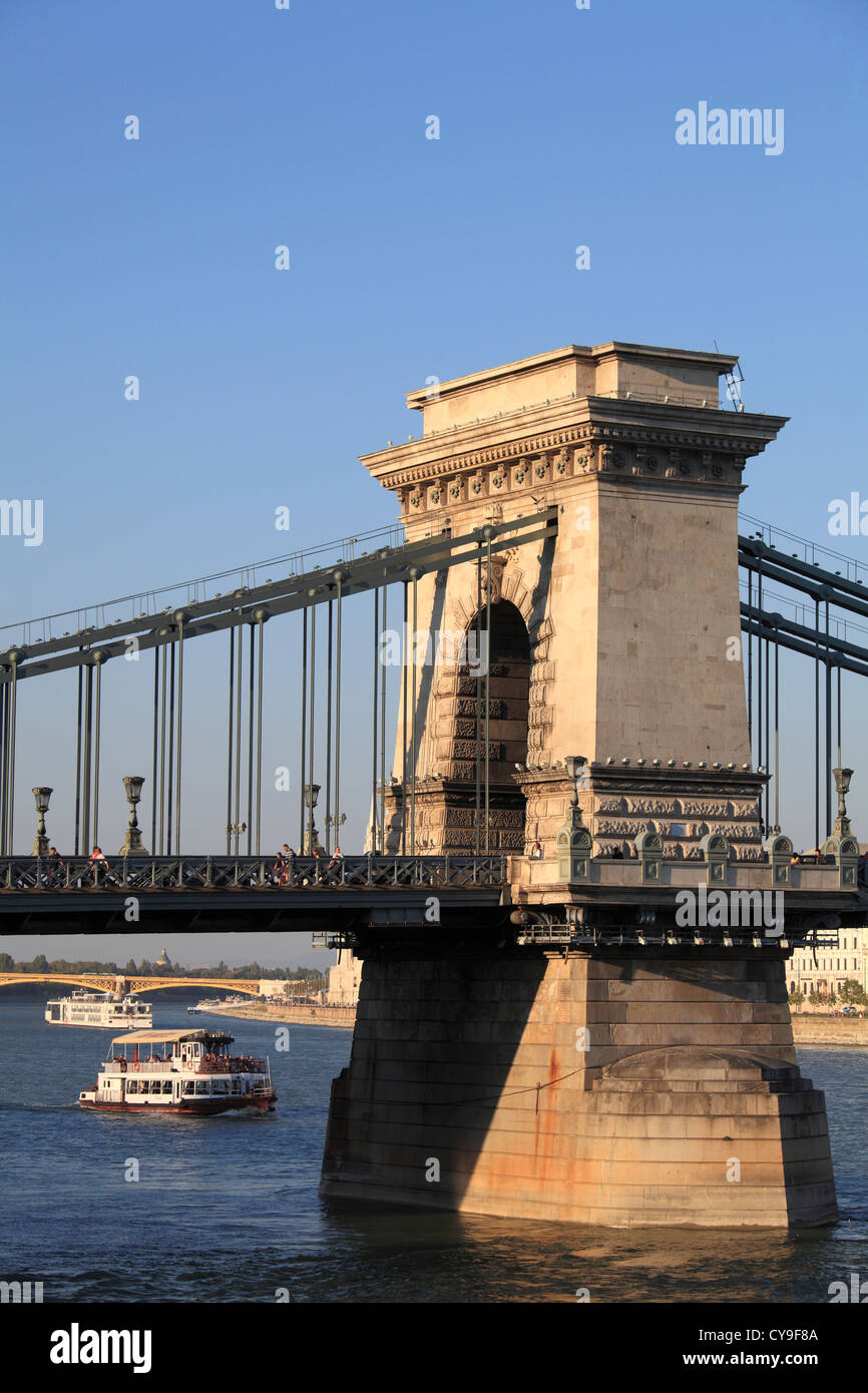 Ungarn, Budapest, Kettenbrücke, Donau, Stockfoto