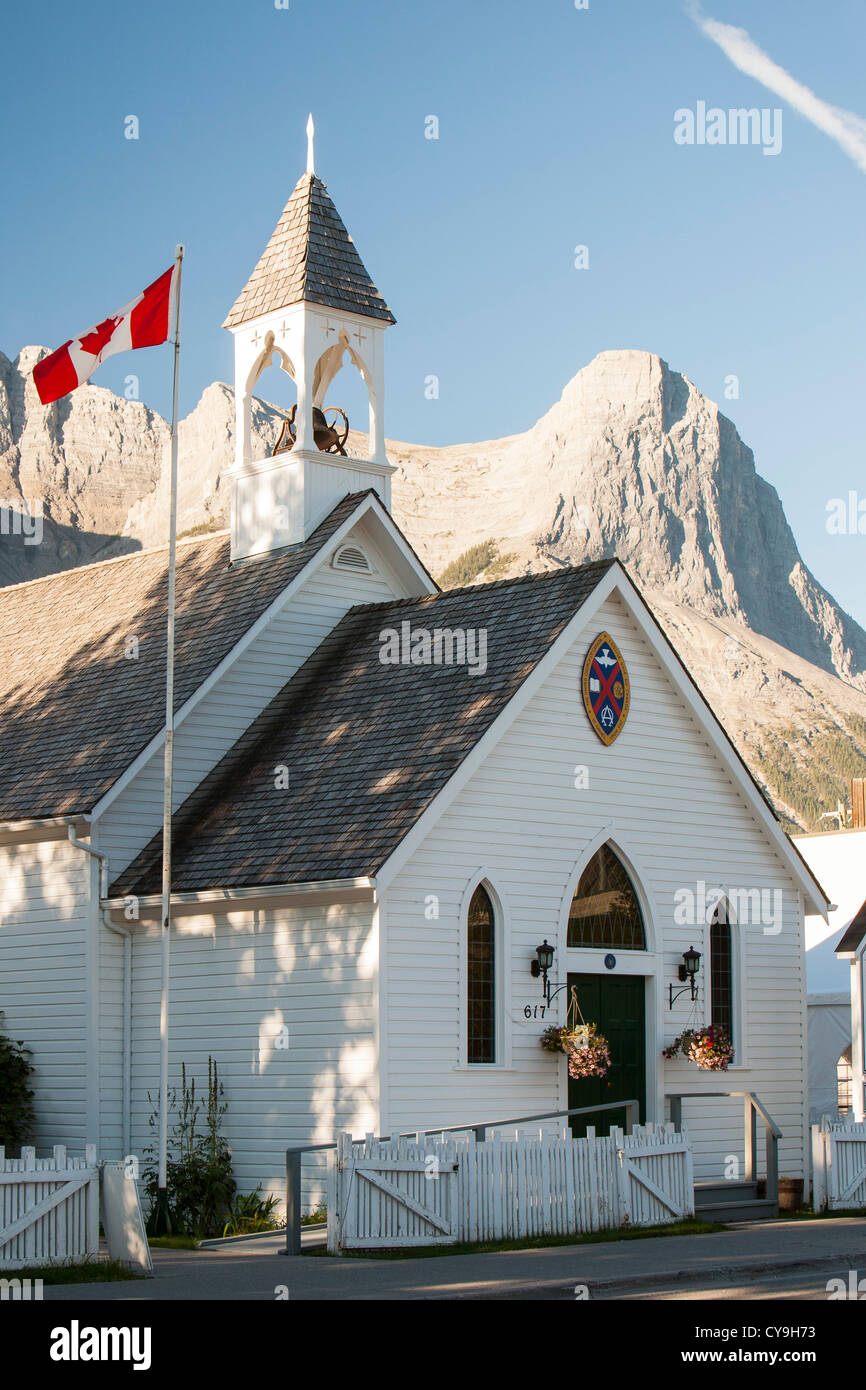 Der united Church of Canada in Canmore in den kanadischen Rockies im Banff National Park. Stockfoto