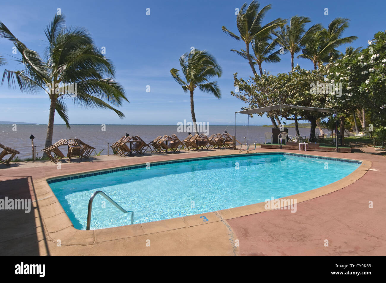 Elk284-6040 Hawaii, Molokai, Kaunakakai, Hotel Molokai, pool Stockfoto