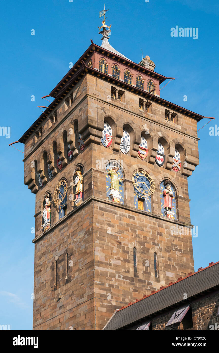 Wales, Cardiff Castle, Uhrturm Stockfoto