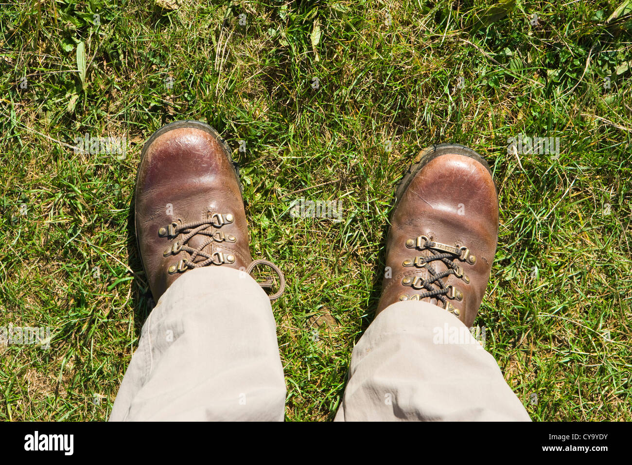 Person tragen Stiefel. Stockfoto