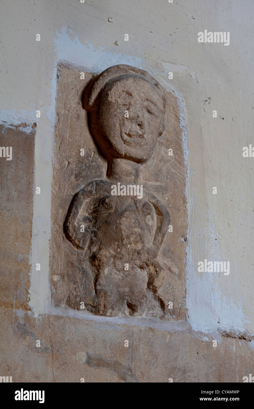 Sheela Na Gig, St.-Petri Kirche Ampney St. Peter, Gloucestershire, Großbritannien Stockfoto