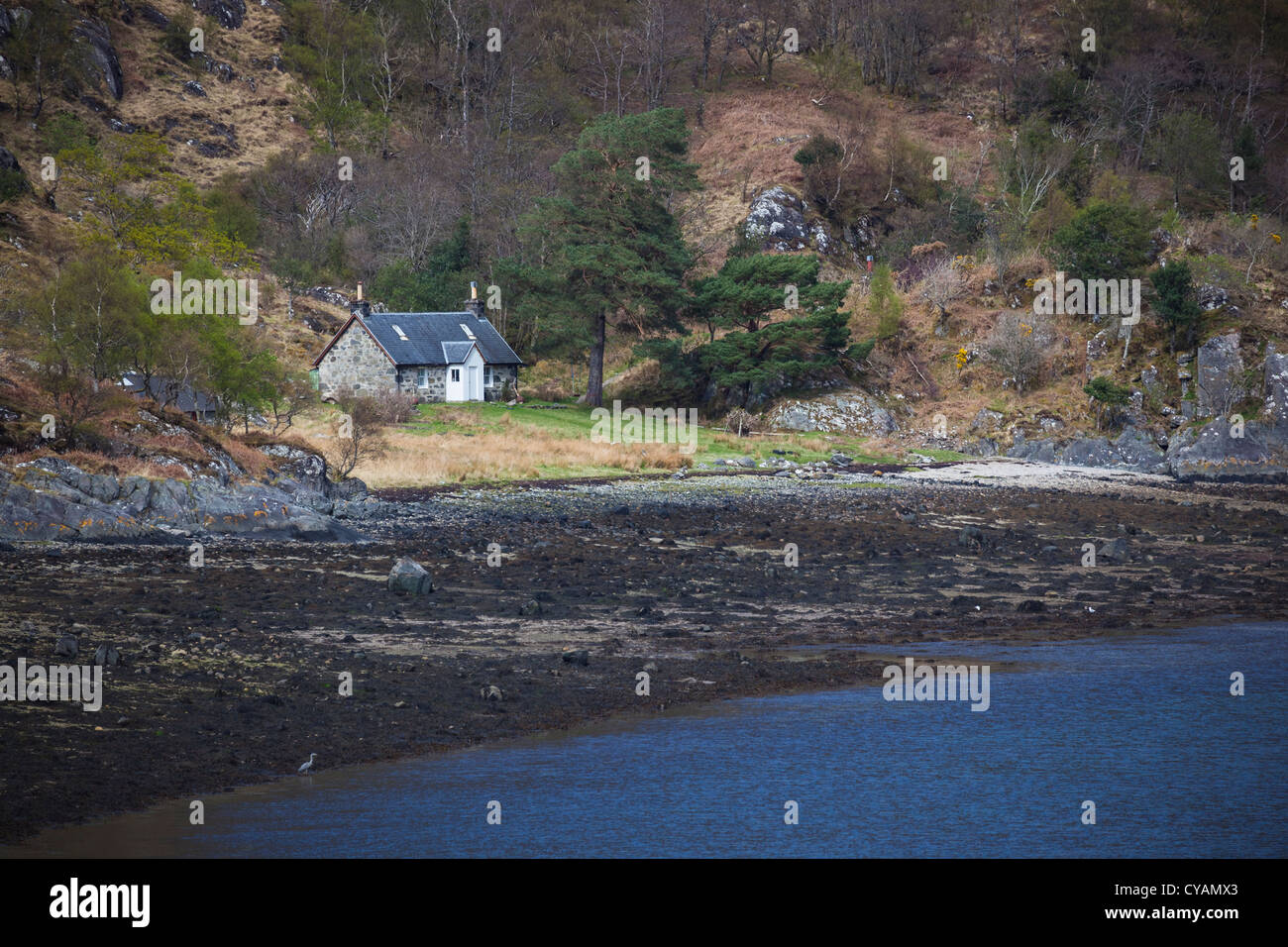 Eine kleine Croft am Ufer des Barrisdale Bay in den schottischen Highlands. Stockfoto