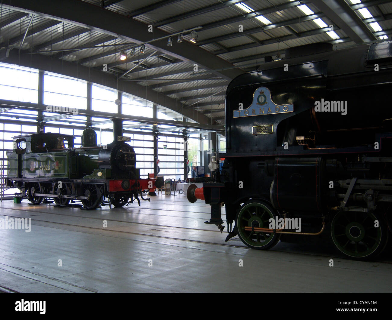 Dampf-Lokomotive 60163 Tornado bei Fortbewegung Eisenbahnmuseum Shildon, County Durham. Stockfoto