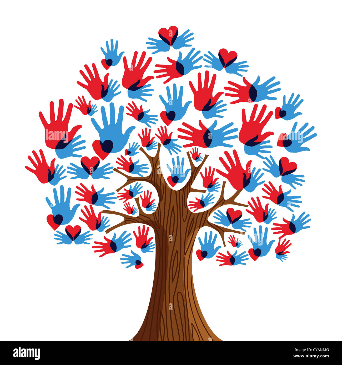 Isolierte Vielfalt Baum Hände Abbildung. Vektor-Datei geschichtet für einfache Handhabung und individuelle Farbgebung. Stockfoto