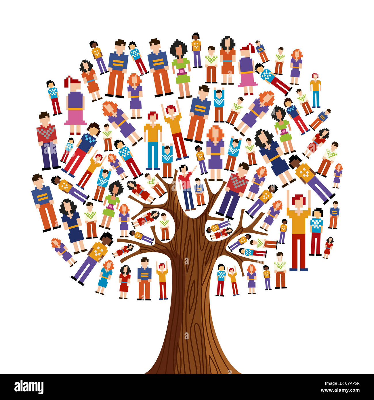 Isolierte Vielfalt Baum mit verpixelten Menschen Illustration. Vektor-Datei geschichtet für einfache Handhabung und individuelle Farbgebung. Stockfoto