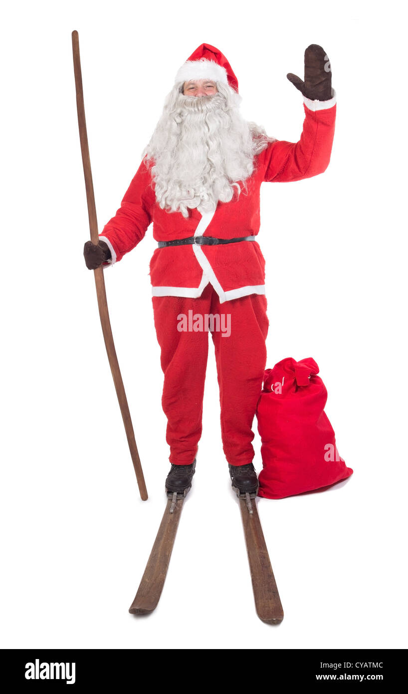 Weihnachtsmann auf Skiern Stockfoto