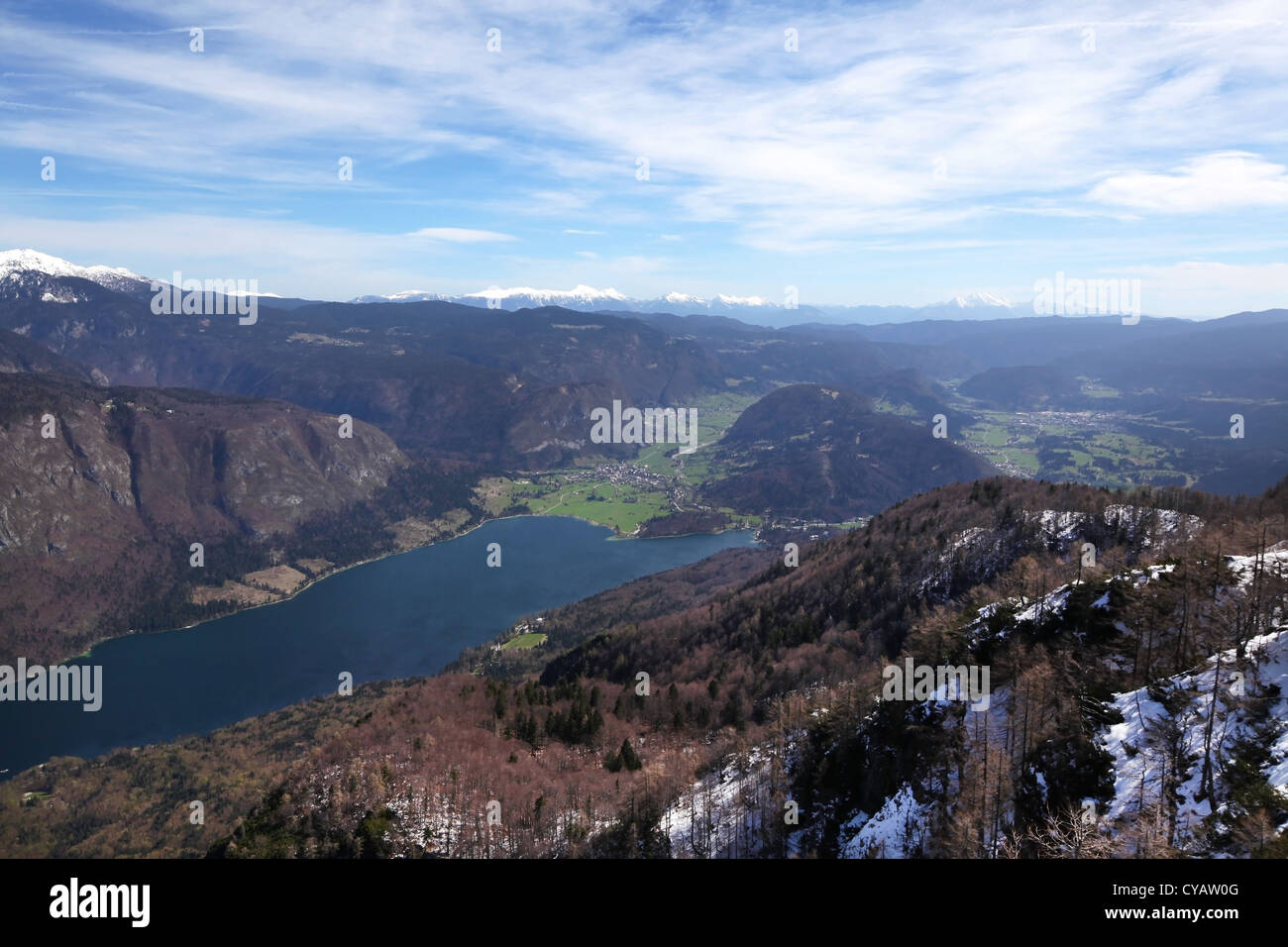 Gletscher Berg Bohinj See in Slowenien, malerische Landschaft Stockfoto