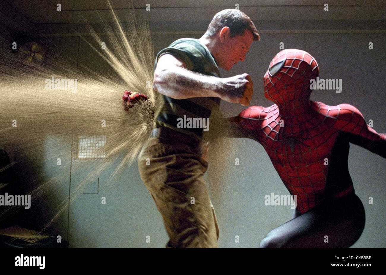 SPIDER-MAN 3 2007 Columbia Film mit Tobey Maguire als Spiderman/Peter Parker und Thomas Haden Church als Flint Marko/Sandmann Stockfoto