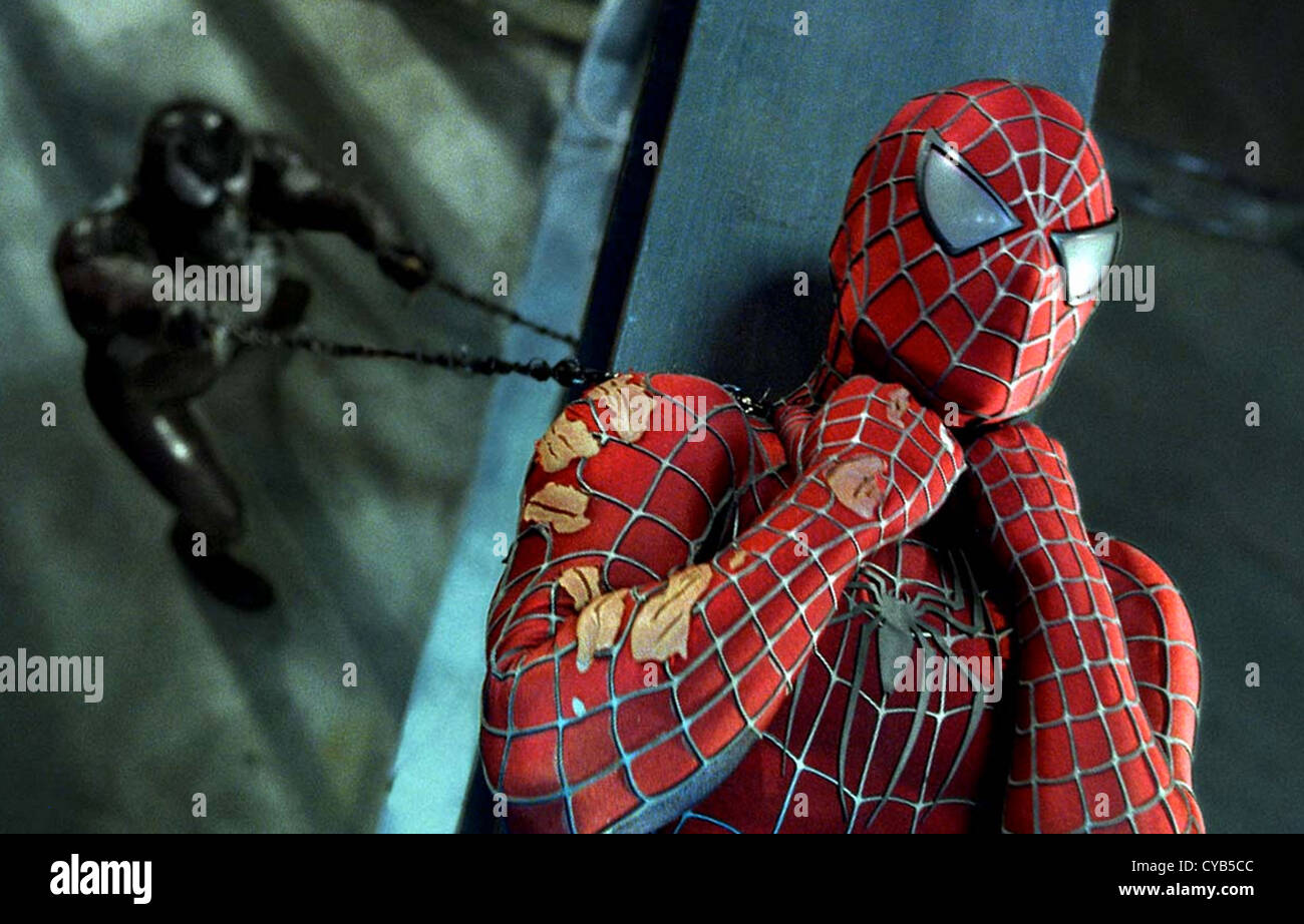 SPIDER-MAN 3 2007 Columbia Film mit Tobey Maguire als Peter Parker kämpft hier mit Topher Grace als Venom Stockfoto