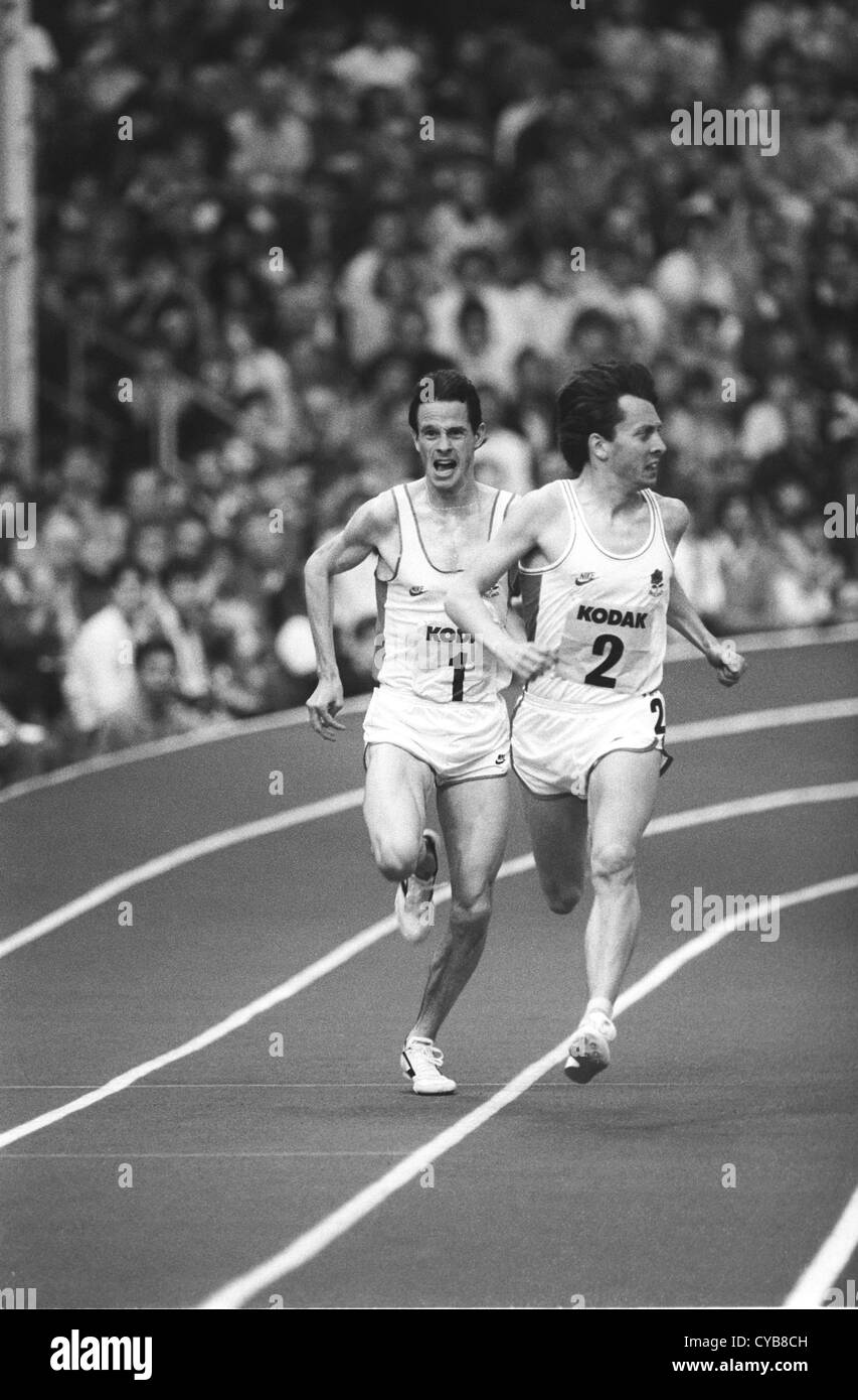 Großbritannien im Vergleich zu USA, Leichtathletik-Treffen in RAF Cosford Leichtathletik-Stadion, Shropshire, England, 9. März 1985 Stockfoto