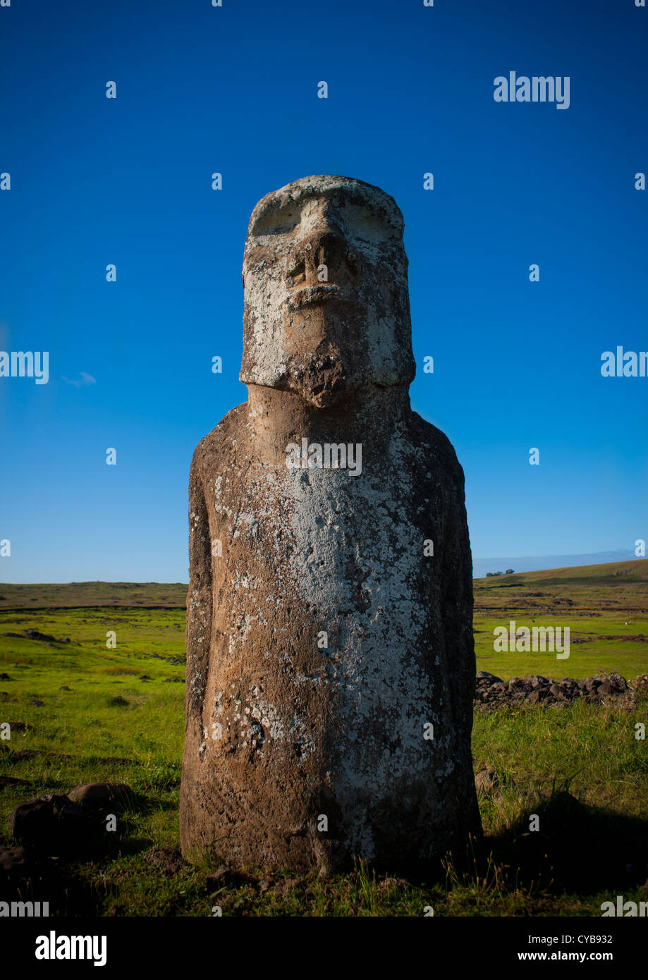 Monolithische Moai-Statue am Ahu Tongariki, Osterinsel, Chile Stockfoto