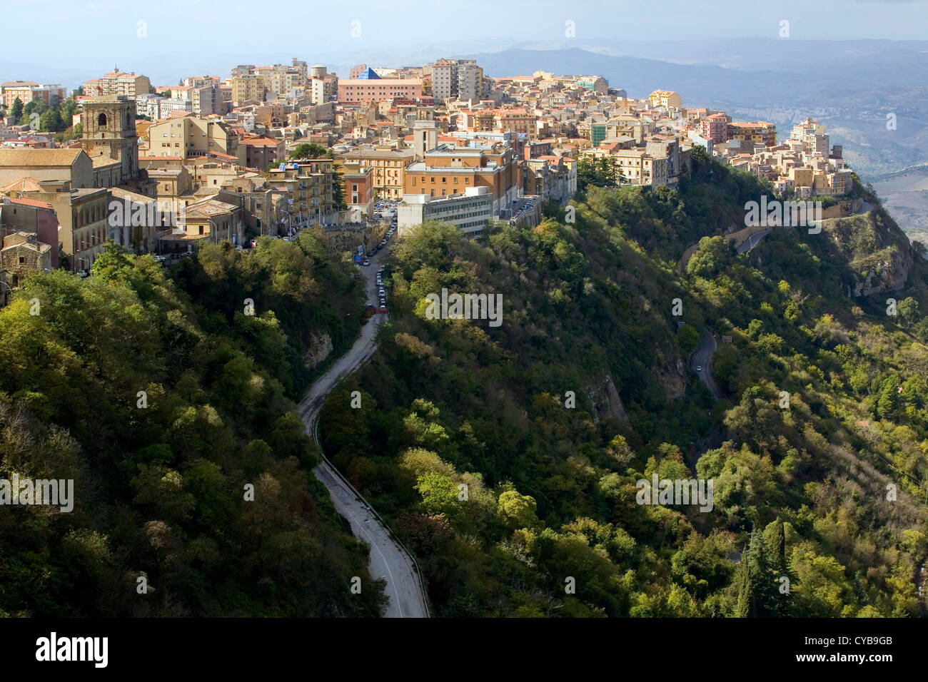 Blick auf die Stadt Enna, Sizilien, Italien Stockfoto