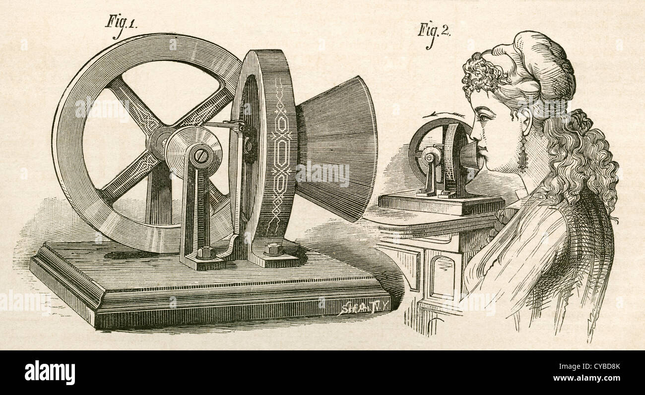 Thomas Edisons Lärmmessung. Eine Maschine, die die Schwingungsenergie der Töne, die durch die Stimme gemessen. Stockfoto