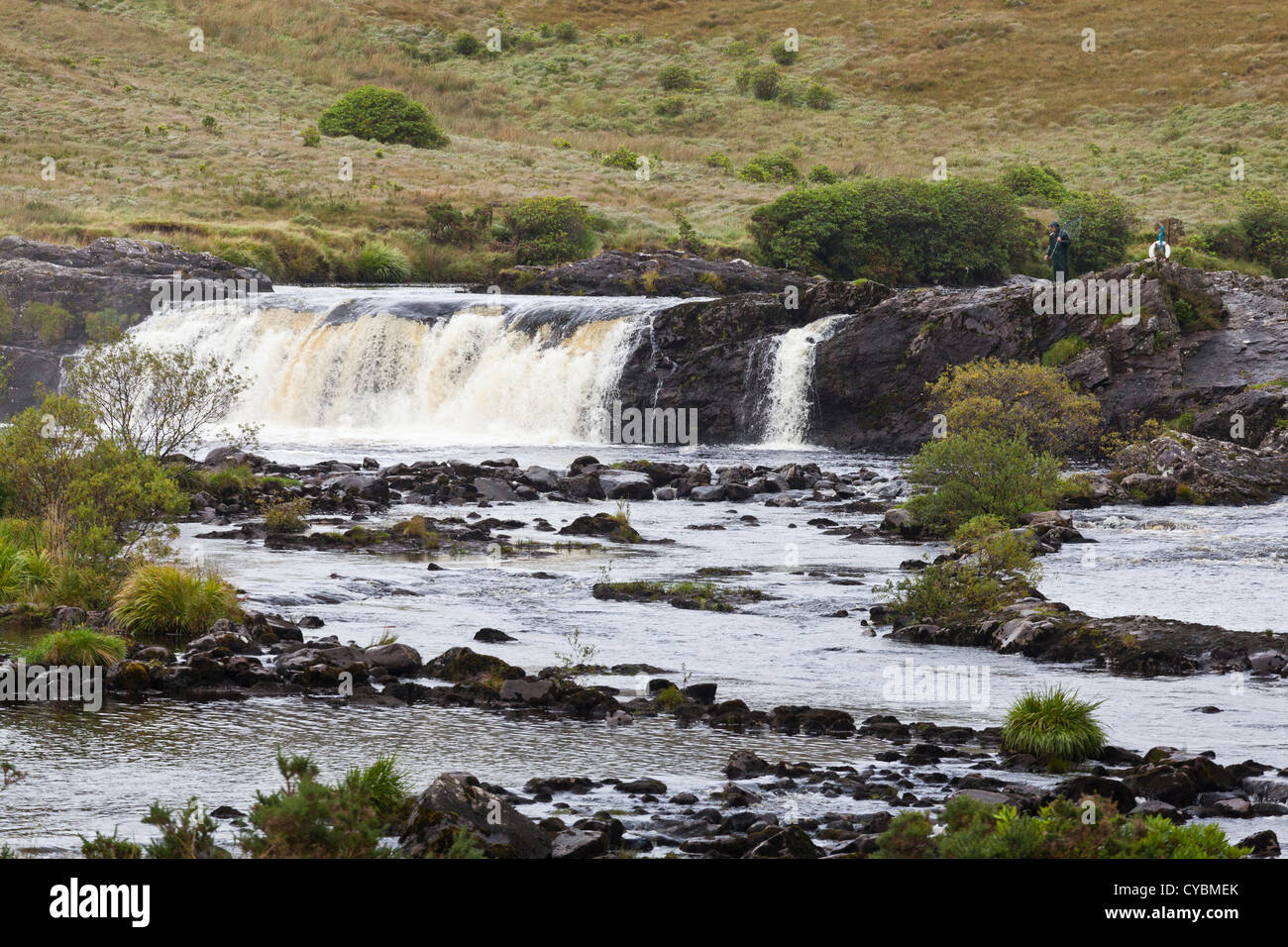 Assleagh fällt auf den River Erriff in Connemara, County Mayo, Irland, Stockfoto