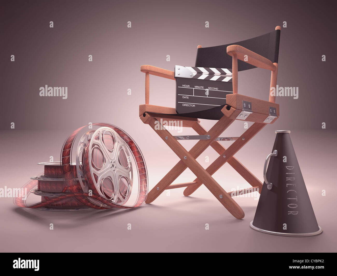 Objekte der Filmindustrie, das Konzept des Kinos. Stockfoto