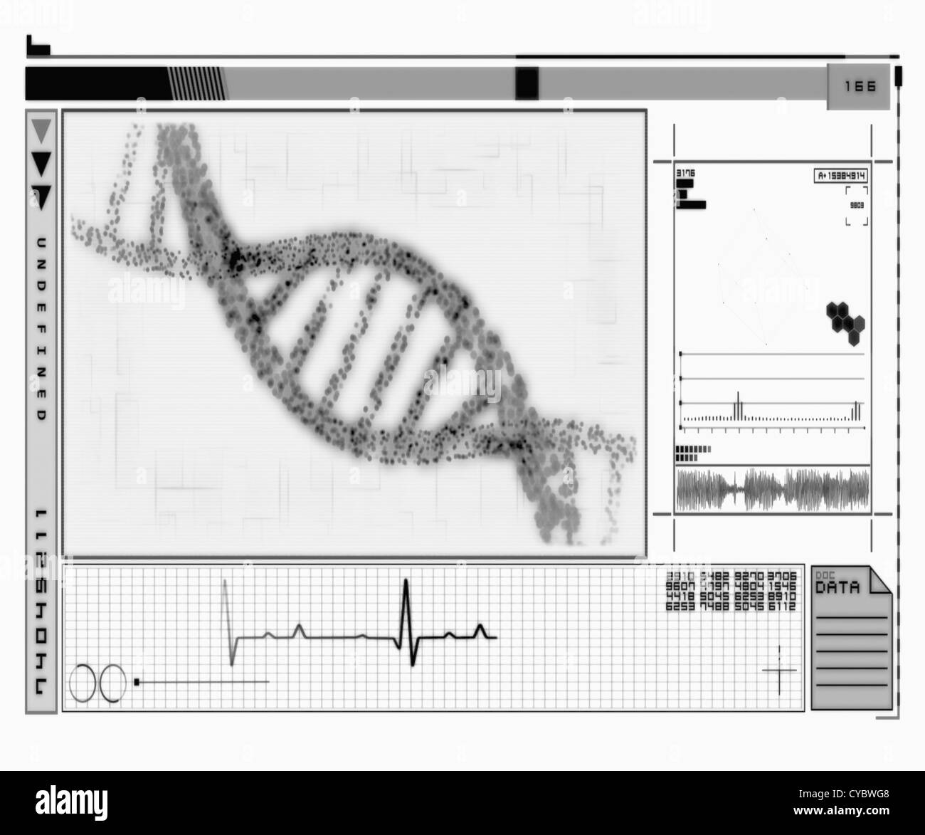 DNA-Helix-Technologie in schwarz / weiß Stockfoto