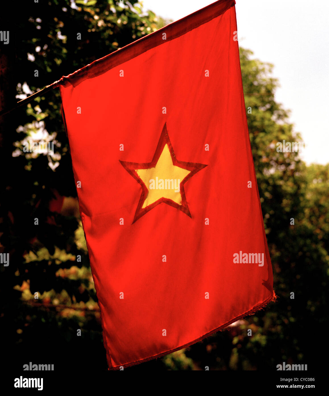 Vietnamesische flag in Hoi An in Vietnam in Fernost Südostasien. Flaggen Nation nationale Symbol Star Red Serenity Patriotismus Farbe Farbe Reisen Stockfoto