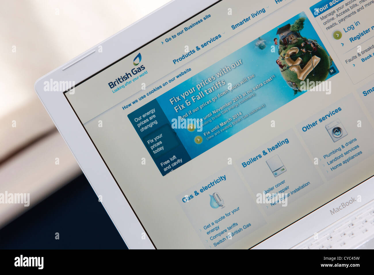 Eine Webseite von der Website des britischen Energieversorger British Gas wird fotografiert auf einem Laptop-Computer-Bildschirm angezeigt wird. Stockfoto