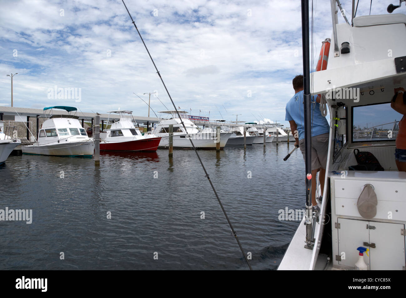 Rückkehr der Charta Angeln Boot Charter Boot Zeile Stadt Marina Key West Florida usa Stockfoto