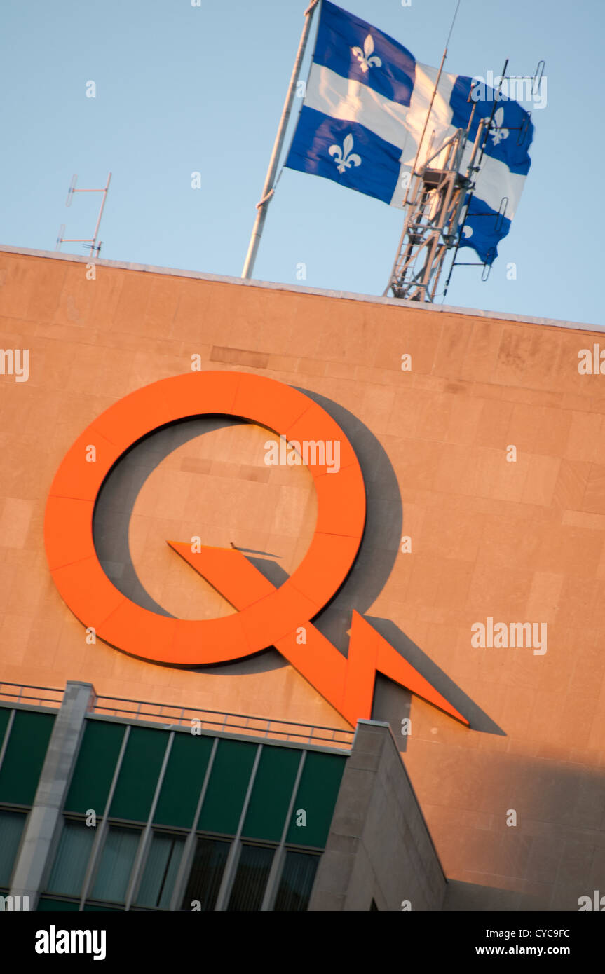 Hydro Quebec-Logo auf das Hauptgebäude des Hydro Québec (Quebec Elektrounternehmen) Montreal Kanada Stockfoto