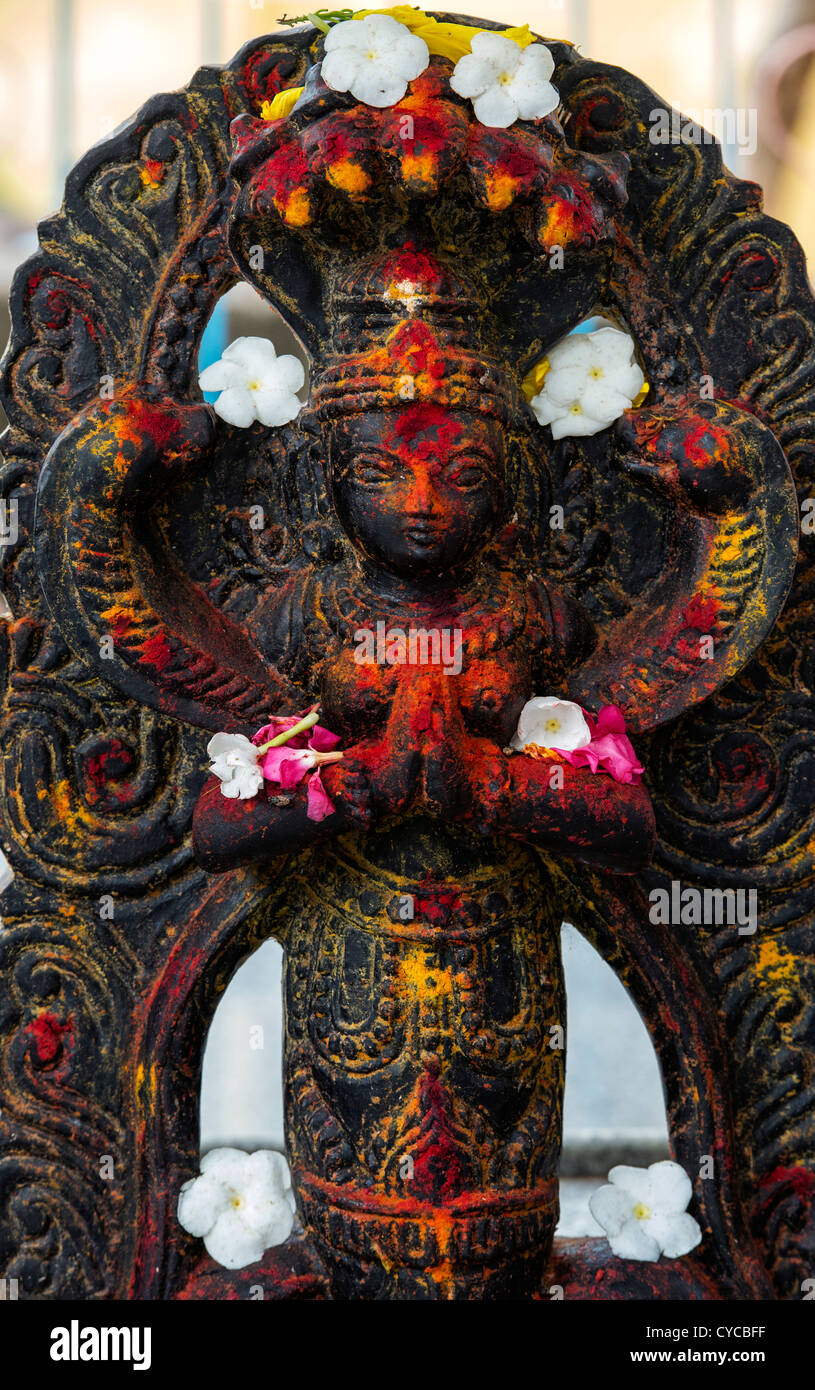 Hindu Altar Steinen in einem Tempel indische Vishnu Gottheit in der südindischen Landschaft darstellt. Andhra Pradesh, Indien. Stockfoto Hindu Altar Steinen in einem Tempel indische Vishnu Gottheit in der südindischen Landschaft darstellt. Andhra Pradesh, Indien. Stockfoto