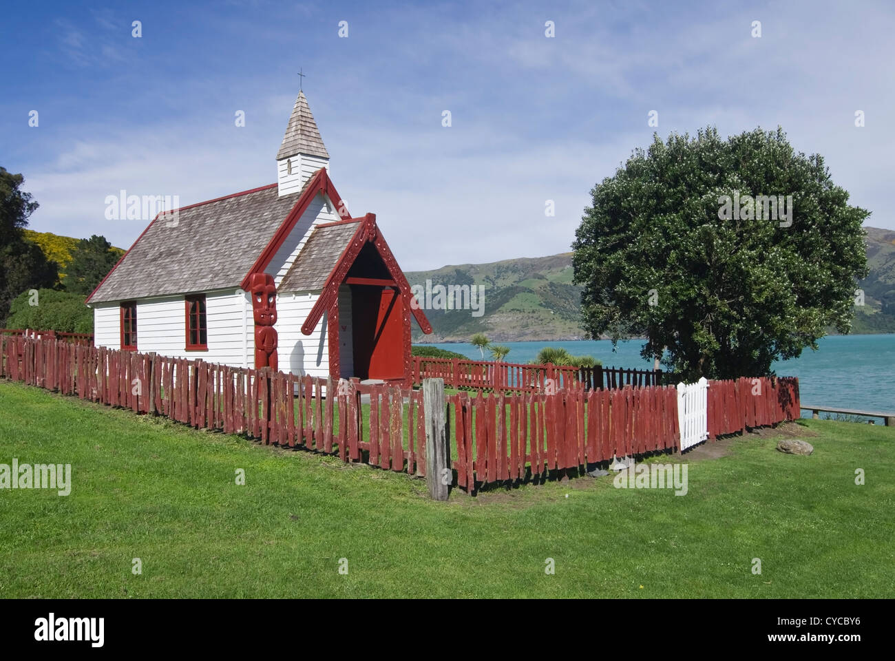 Kirche bei Onuku Marae Akaroa Banks Peninsula New Zealand Stockfoto