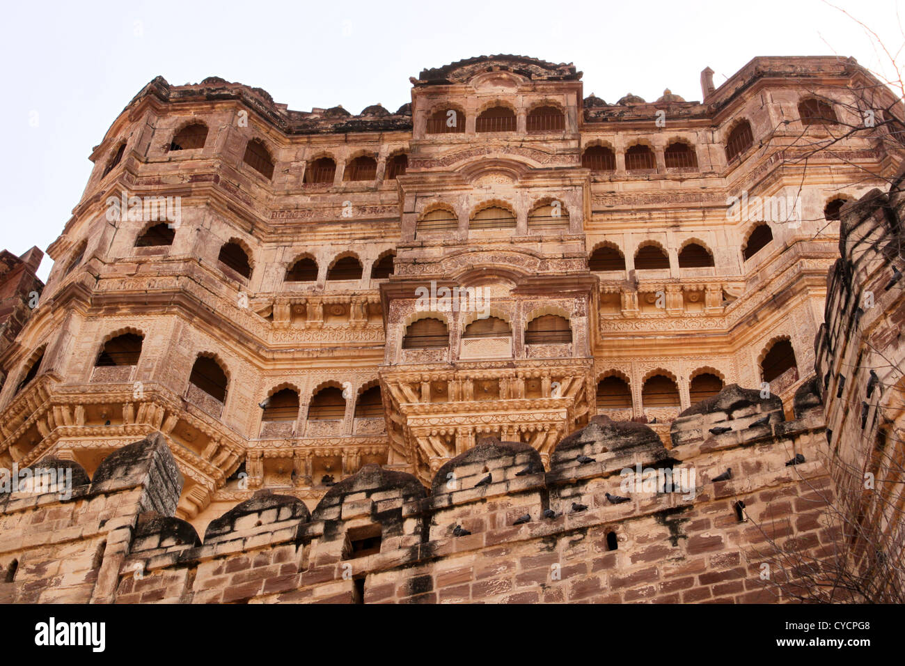 Balkone Mehrangarh Fort Jodhpur, Rajasthan Indien Stockfoto