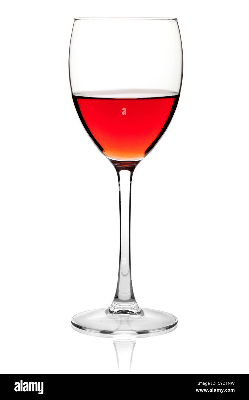 Sammlung - Rose Wein in ein Glas Wein. Isoliert auf weißem Hintergrund Stockfoto