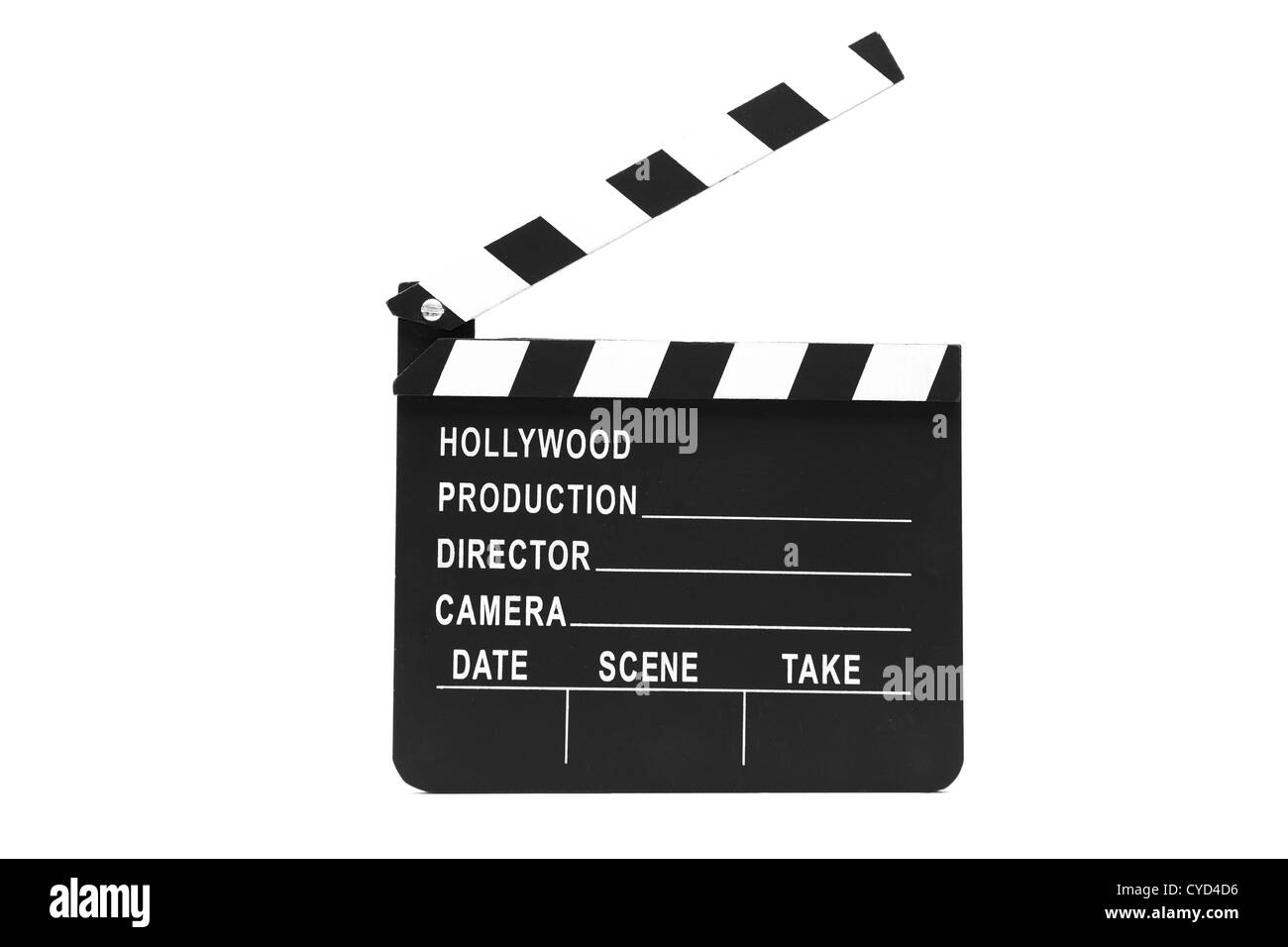 Film Schiefer stehen vor weißem Hintergrund Stockfoto
