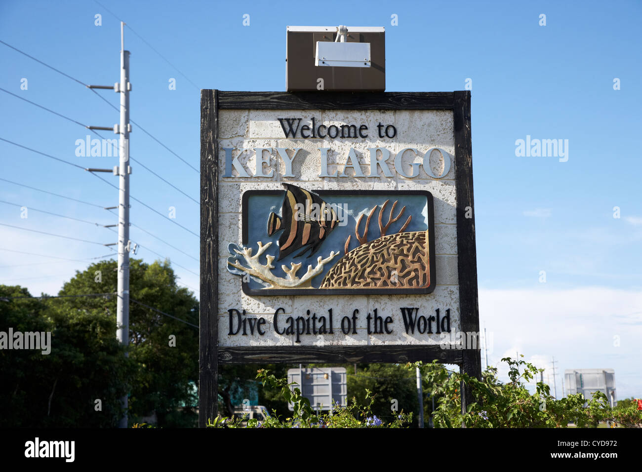 Willkommen Sie bei Key Largo Tauchgang Hauptstadt der Welt-Roadsign-Florida Keys-usa Stockfoto