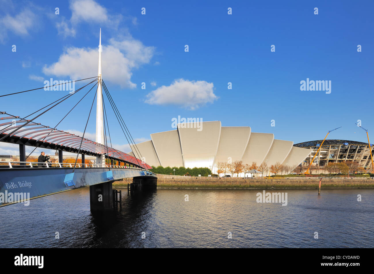 Bells-Brücke, Clyde Auditorium und neue Hydro Arena Gebäude im Gange Stockfoto