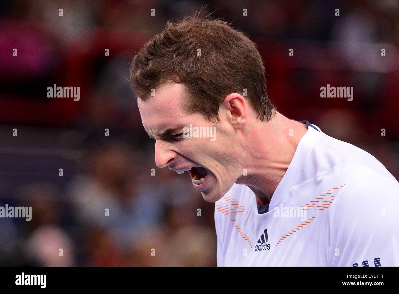 31.10.2012 Paris, Frankreich. Andy Murray in Aktion während seines Spiels mit Jerzy Janowicz in der BNP Paribas Masters ATP World Tour Masters. Stockfoto