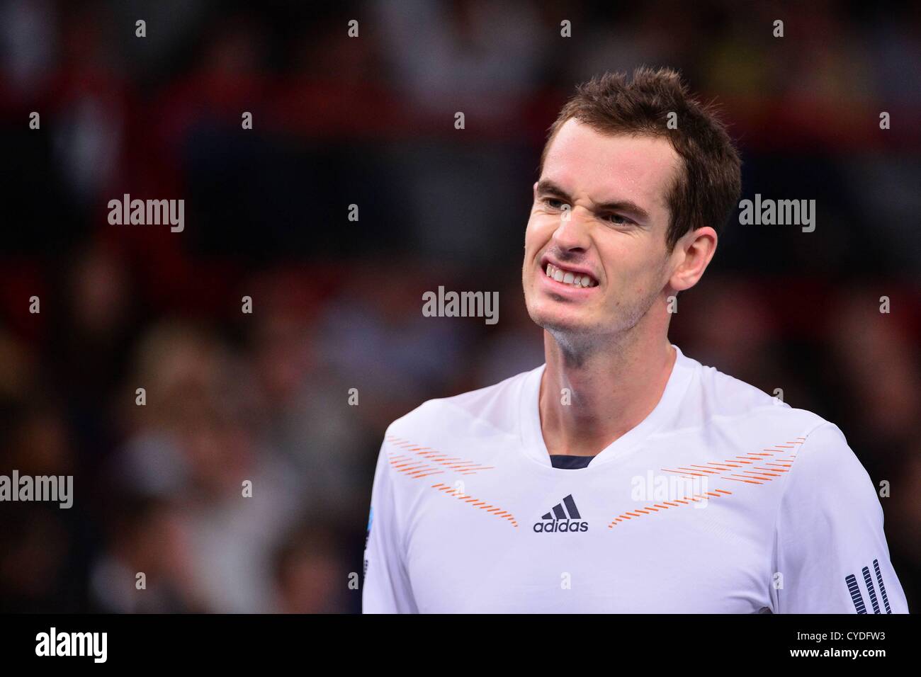 31.10.2012 Paris, Frankreich. Andy Murray in Aktion während seines Spiels mit Jerzy Janowicz in der BNP Paribas Masters ATP World Tour Masters. Stockfoto