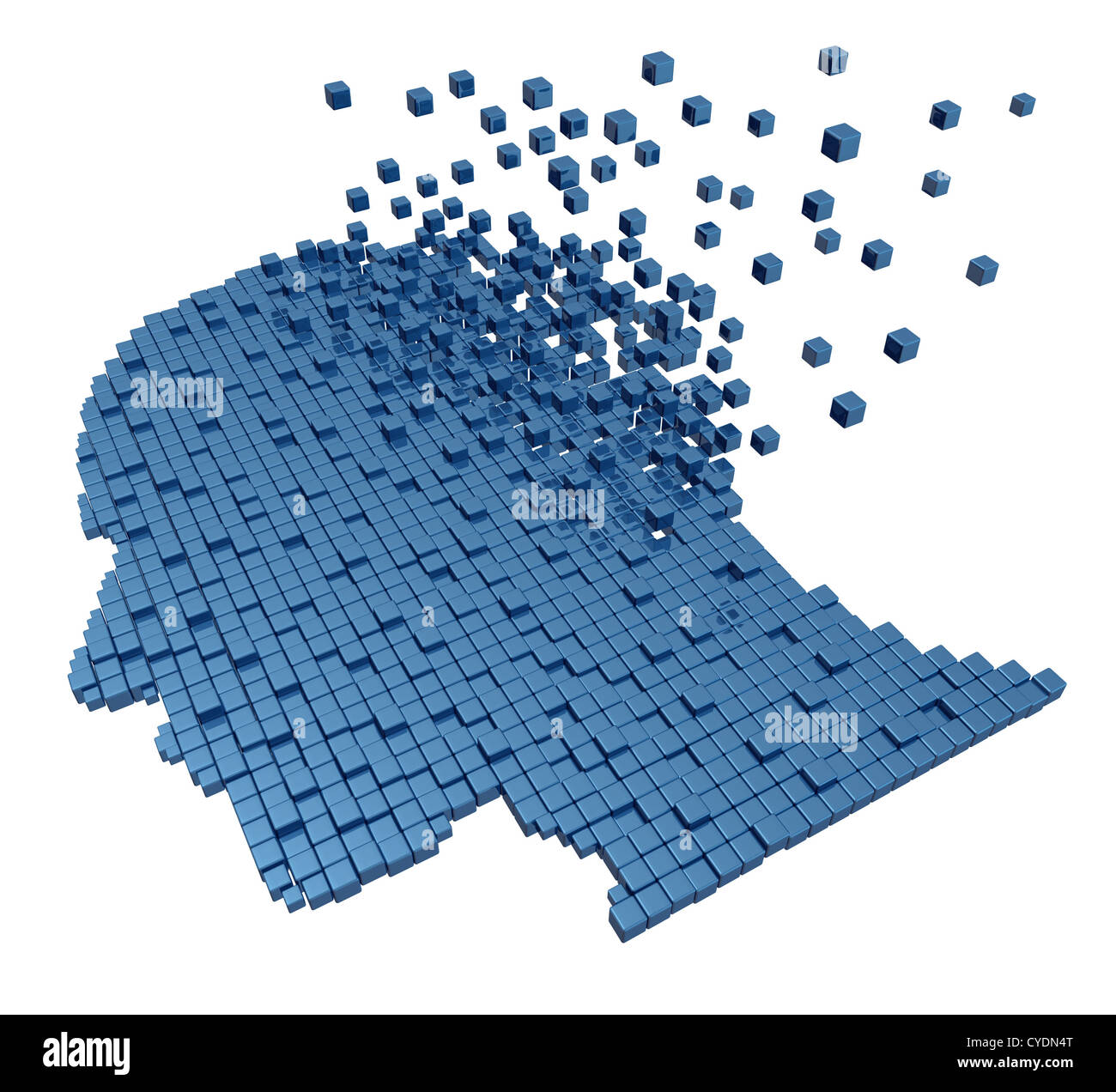 Gedächtnisverlust aufgrund von Demenz und Alzheimer-Krankheit mit dem medizinischen Symbol einer Gruppe von drei dimensionalen Würfel in der Form Stockfoto