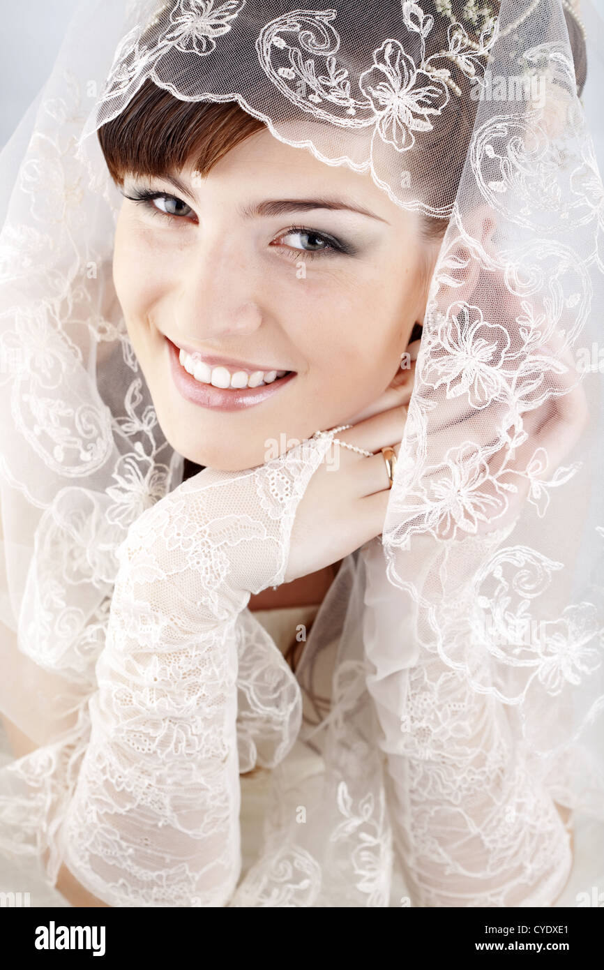 Schöne glückliche Braut Stockfoto