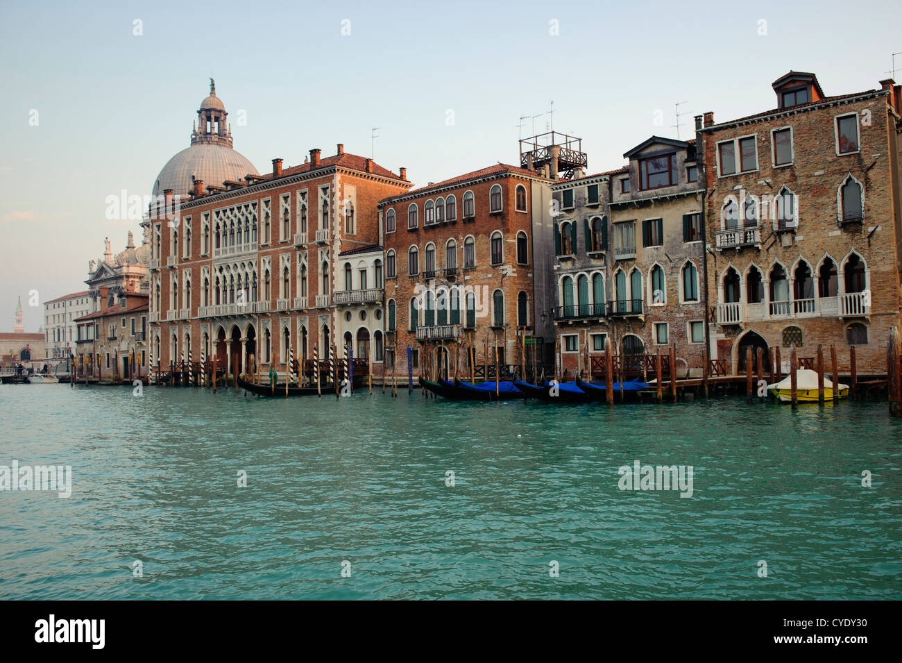 Gebäude entlang des Canal Grande von Venedig, Veneto, Italien. Stockfoto