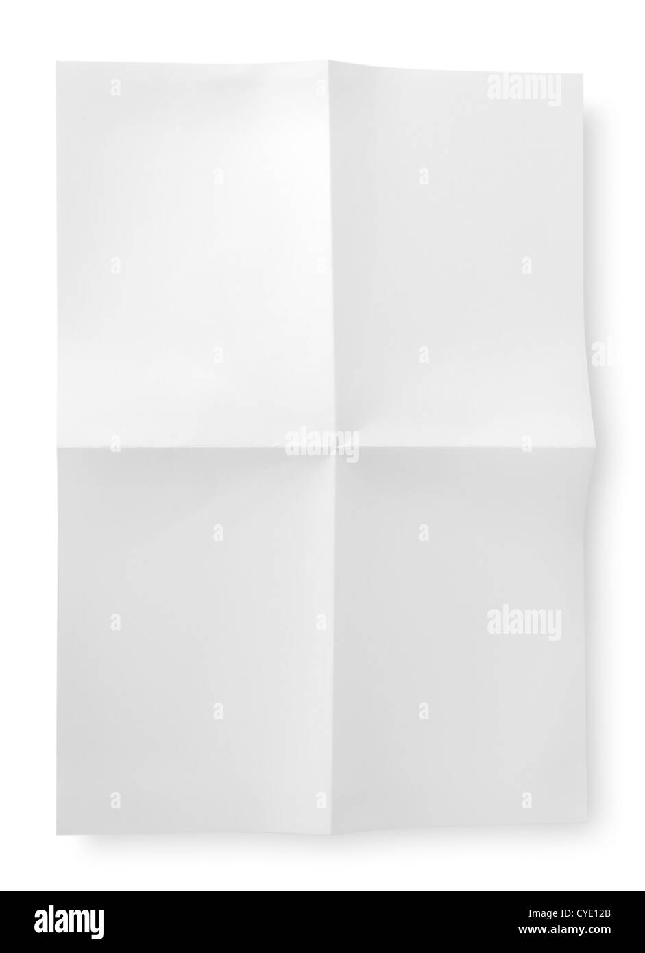 Weißes Blatt Papier isoliert auf weißem Hintergrund Stockfoto