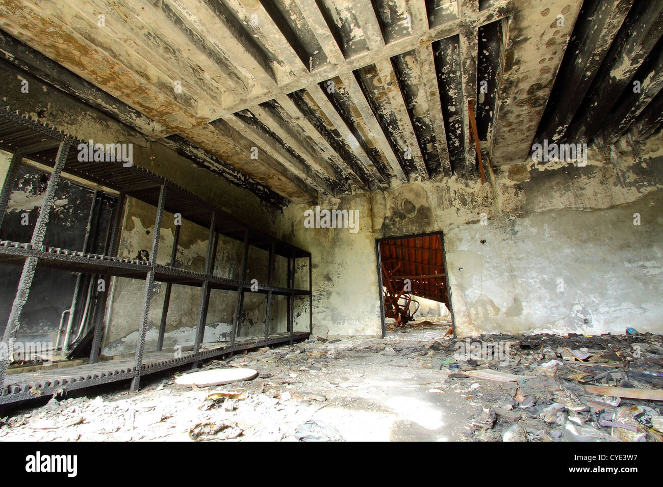 Altes Zimmer einer Feuerwache-Ruine Stockfoto