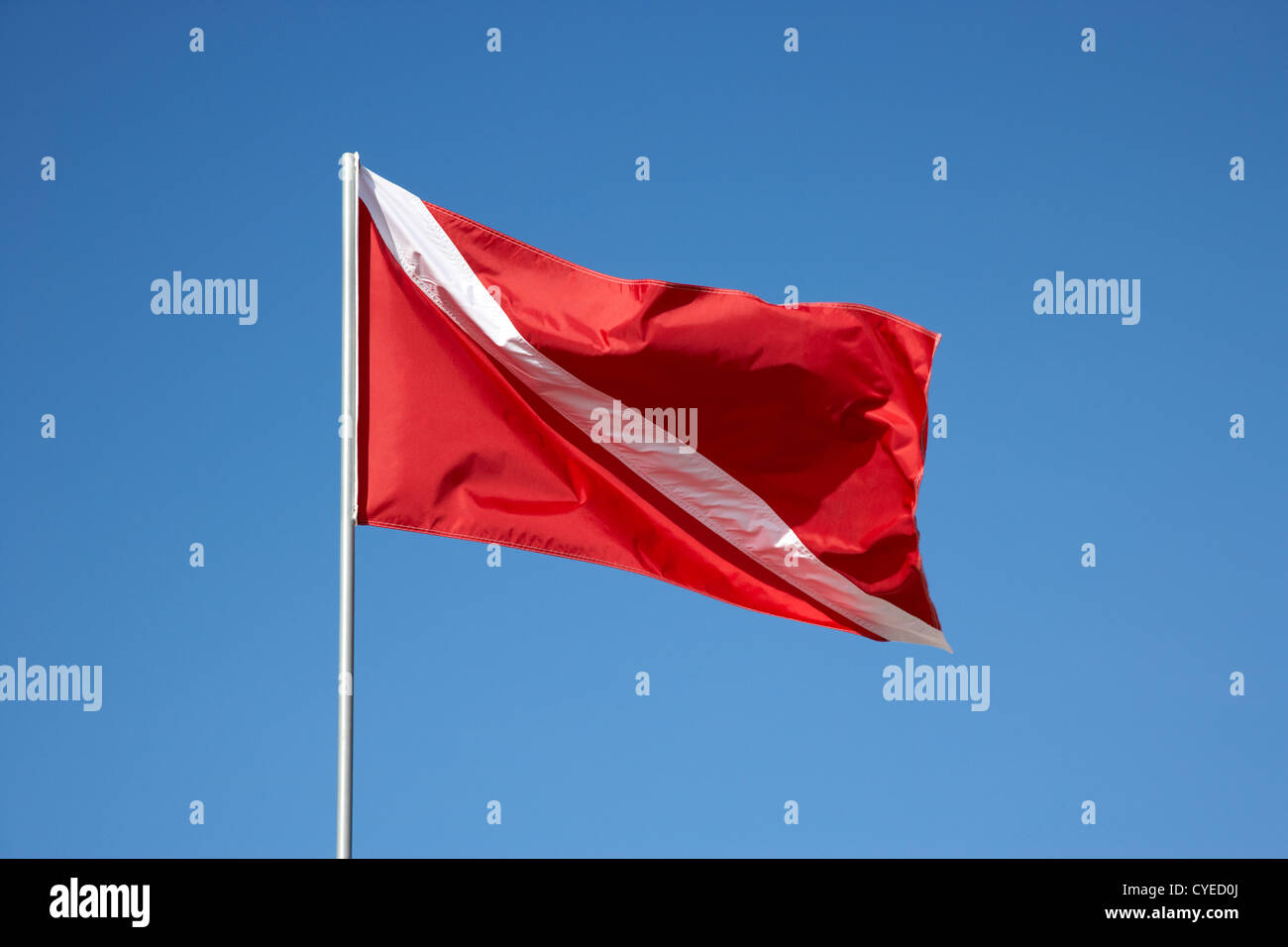 rote und weiße Taucher unten Flagge gegen blauen Himmel Usa Florida keys Stockfoto