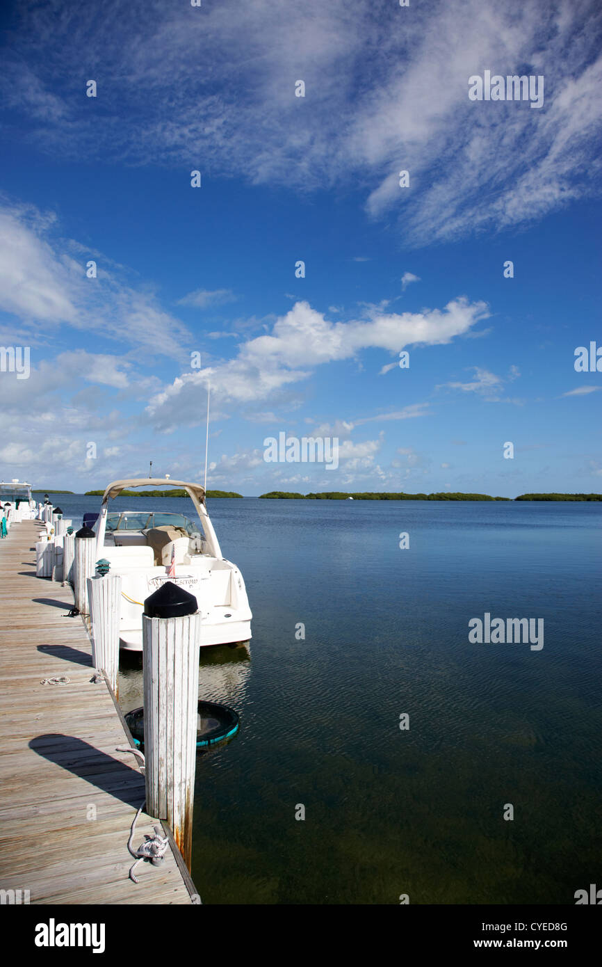 hölzerne Steg und Sport Boot Islamorada Florida Keys usa Stockfoto