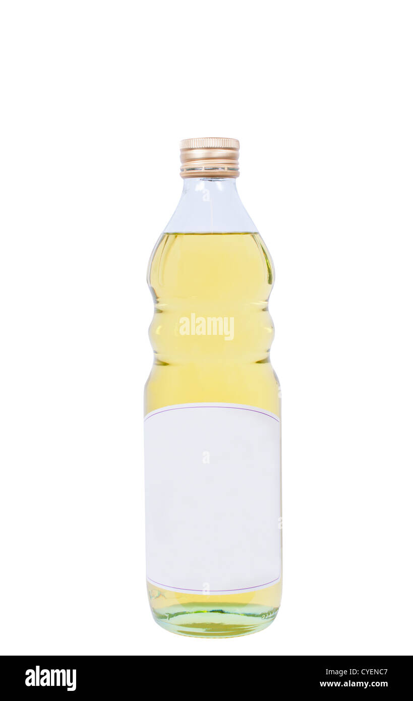 Volle Flasche Öl schließen sich isoliert Stockfoto