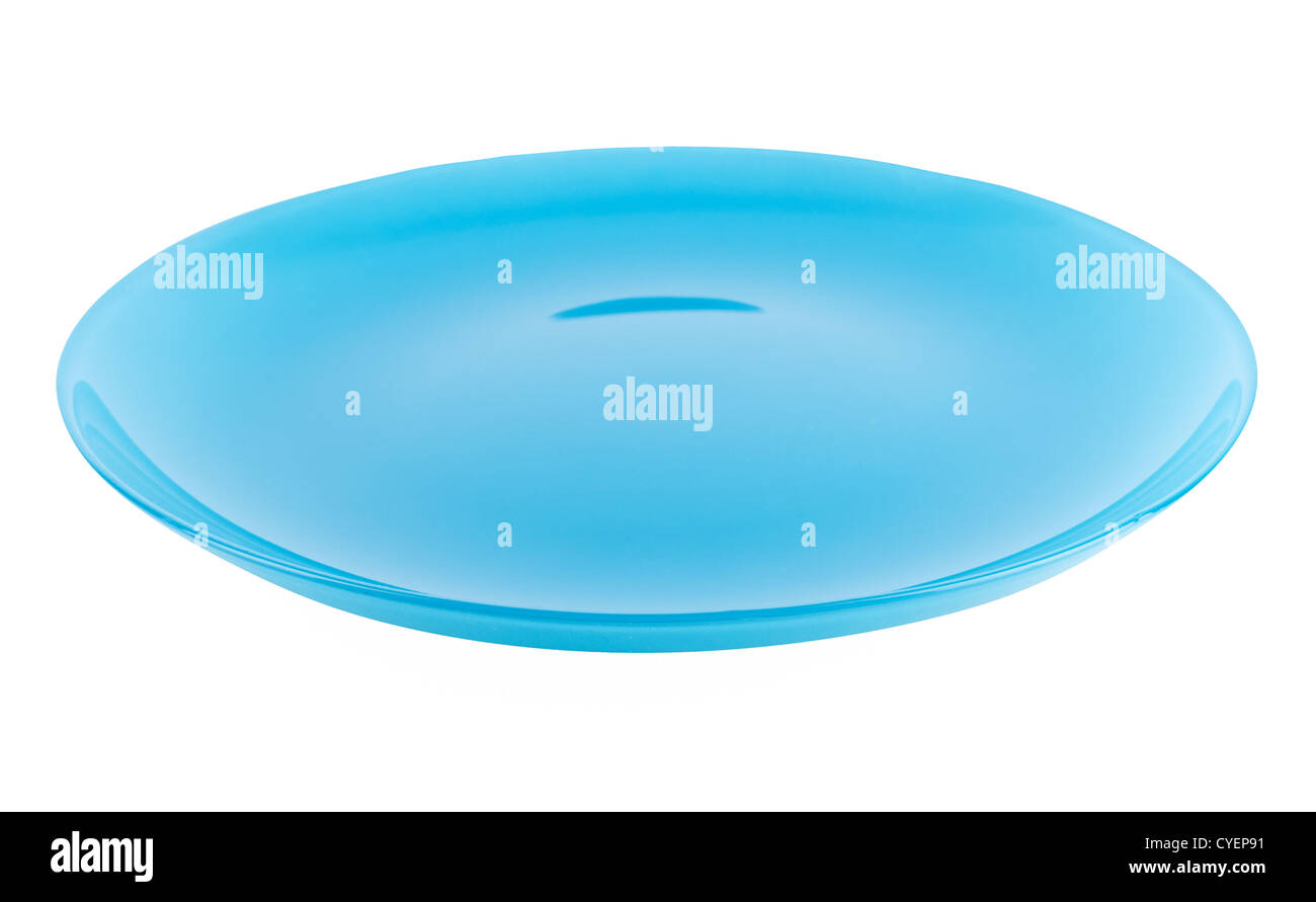 Blaues Glas Platte isoliert weißen Hintergrund Stockfoto