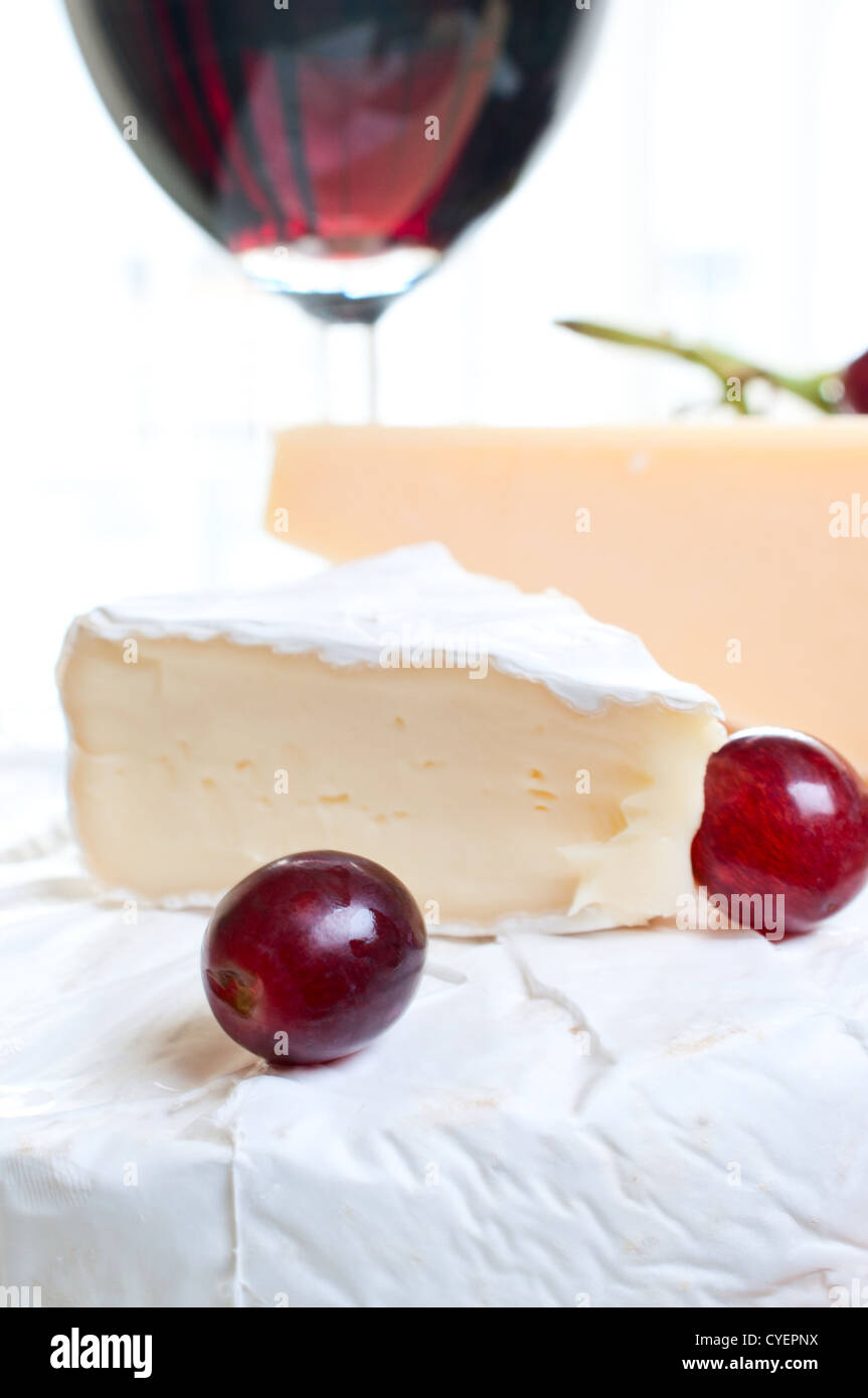 Käse und Wein hautnah Stockfoto