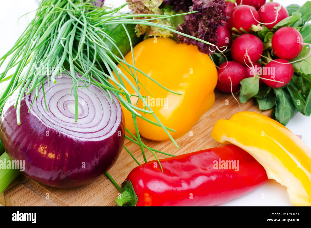 Satz von Gemüse an Bord hautnah Stockfoto