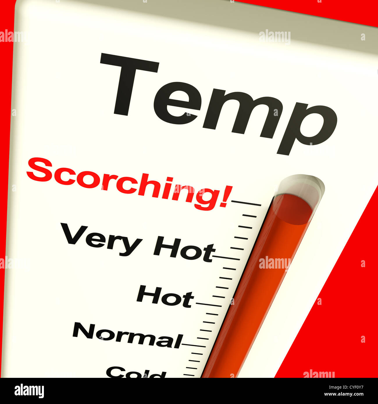 Sehr hohe sengenden Temperaturen gezeigt auf einem großen Thermostat Stockfoto