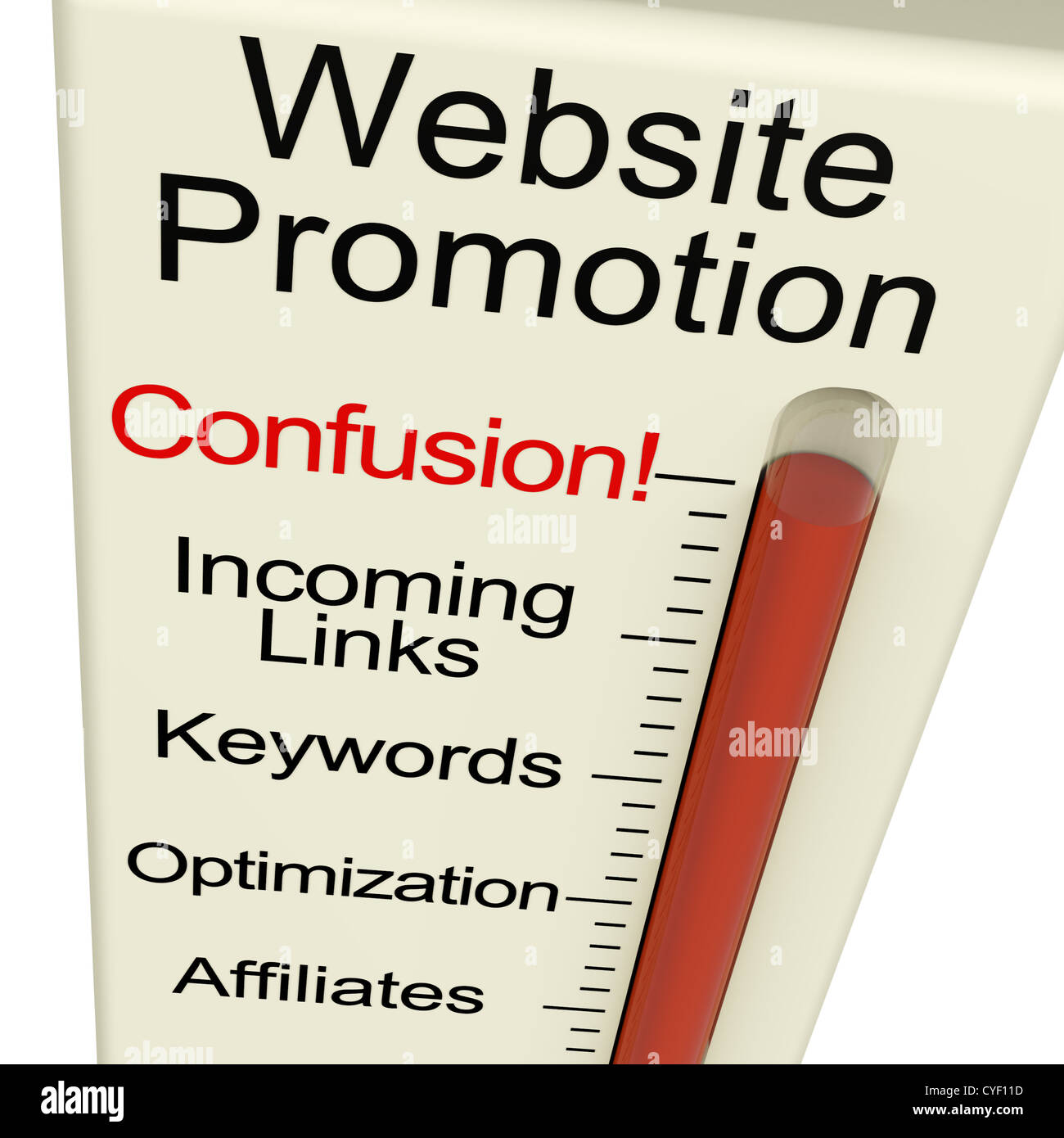 Website Promotion Verwirrung zeigt Online-SEO-Strategien und Entwicklung Stockfoto